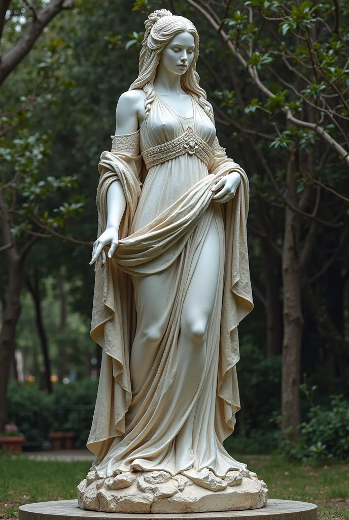 A full-length statue of a beautiful, seductive goddess