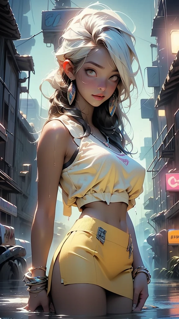 girl youtuber,(((1girl))),((extremely cute and beautiful green curly-haired anime girl walking down the street)),

(short breasts:1.4),(((green curly hair:1.35,very curly hair,colored inner hair,ear breathing,short hair))),((green eyes:1.3,upturned eyes:1.3,perfect eyes,beautiful detailed eyes,rainbow glows ultra-detailed yellow green eyes:1.1,gradient eyes:1,finely detailed beautiful eyes:1,symmetrical eyes:1,big highlight on eyes:1.2)),((fat)),(((lustrous skin:1.5,bright skin: 1.5,skin tanned,shiny skin,very shiny skin,shiny body,plastic glitter skin,exaggerated shiny skin))),delicate detailed fingers,detailed body,detailed arms,human hands,(detailed face)),

cute,slutty,seductive,erotic,(((nsfw))),

zettai ryouiki,revealing clothing,show skin,((rave mini-skirt,visible thong straps,white loose tank top with an anime girl print)),(detailed outfit,detailed clothes),

(dynamic pose:1.0),solo focus,embarrassed,centered,scale to fit dimensions,Rule of thirds,

outdoors,((night view)),(very pretty city neon synthwave,cyberpunk night street Background:1.5,dark sky,thick clouds),future vehicles,((neon lights)),thick clouds,(cyberpunk style,neon lights, (synthwave theme background), lonely street),(((detailed background:1.25))),

(best quality),(high resolution),(sharp focus),(ultra detailed),(extremely detailed),(extremely high quality artwork),8k_wallpaper,(extremely detailed CG 8k),(very fine 8K CG),((hyper super ultra detailed perfect piece)),flawless,(((masterpiece))),illustration,vibrant colors,(intricate),High contrast,Selective lighting,Double exposure,HDR (High Dynamic Range),Post-processing,Background blur,