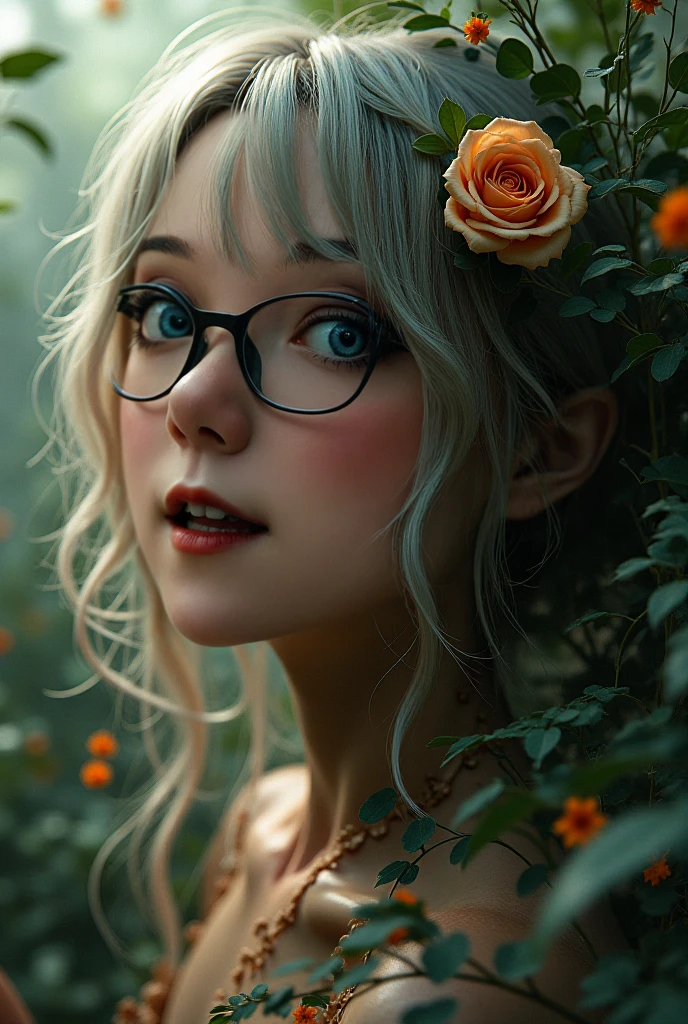 Beautiful young Margaret Quilley, 《last of us》, gaming console, Glasses, Sheer lace top, No bra, Hard , Blue pleated skirt, No panties, Dark tights, Hyperrealistic, 14 years old, Model body, Small breasts, Beautiful breasts, Long hair, Braided hair, Blonde hair, Long legs, 8K, In front of the lake, cherry blossom, Sunlight, LED lighting, Blood on the wall, pool of blood, Full of human remains, Detailed reflection, Anime style