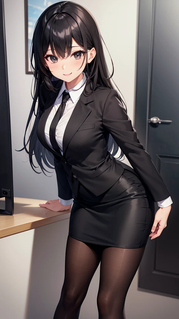 Make me a business girl, make her dress like a business man in black suits, make her a big ass
