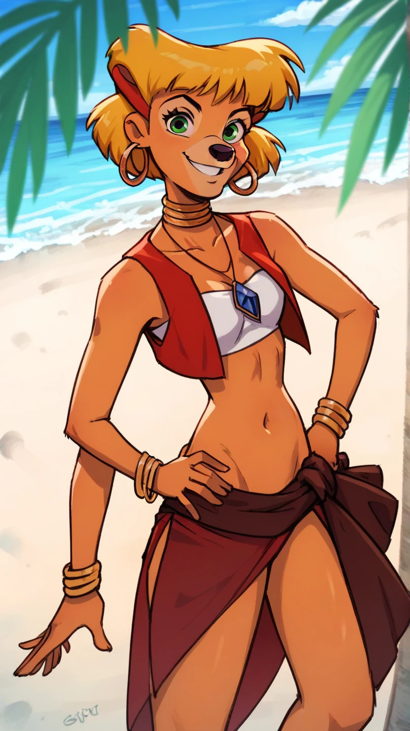 (superflat, flat shading, flat colors:1.1), (seaside), 1girl, tomboy, little, 10yo, slim, flat chest, (tanned skin:0.6), short blonde hair, blue eyes, (striped panties), striped bra, straw hat, from behind, bottom, lean forward, bending back, look back, holding ice cream, smile, wind, blue sky, bright sunlight, best shadows, watercolor, strong arms, muscular thighs, ripped muscles, six pack abs, muscle arms, muscular