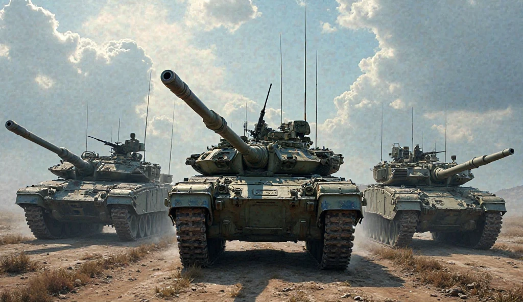 360 panoramic, commander's view, tanks rolling across the battlefield