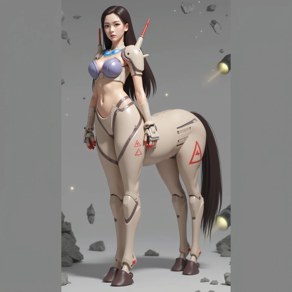 In the center of the ultra-wide-angle lens, Beautiful and ethereal mechanical centaur queen spreads her wings on the ionosphere for jumps。The upper body of the Centaur Empress is a sexy figure with distinctly feminine characteristics,The lower body is a mechanical part,Horse-like torso,Streamlined sexy lines。Use the advanced stroke tools and color palettes halfway through, and texture packs, Model package, Texture tools,Concentration,Give the Mechanical Centaur Empress a harmonious moving line,The mechanical light wings of the Queen Satyr are plated with a unique space glow,The halo crown on the head of the Mechanical Centaur Queen projects neon lights,Let her be majestic,Add complex textures and models to the Mechanical Centaur Empress, Give the real body soft and sexy lines and an authentic texture,Let the legs in the shape of horse legs elegant and slender,Give the Mechanical Centaur Empress a sexy and touching K-cup teardrop-shaped giant breasts, Huge texture and real shine,Exudes bondage。With Midjourney's advanced brush tools and palettes and strokes, Try different models and materials,Create a magnificent one, epic look at your scene,Let the mechanical centaur queen harmonize elegance and ethereal,Clearly show the fallen enemy wreckage and the lunar surface against the background of the starry sky。Use Midjourney's powerful tools,You can bring this magnificent and futuristic scene to life with incredible detail and beauty。 hdr,(真实感,Masterpiece quality,best qualtiy),,PureErosFace_V1,Urzang-6500-V1 version.1