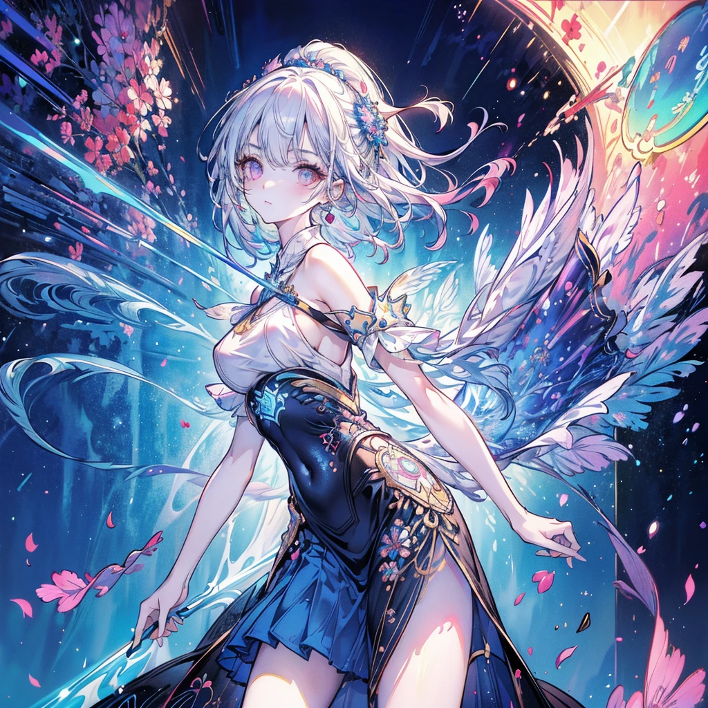 Sexy photo of the most beautiful piece of art in the world, illustartion, cinematiclight, Fantasy, hight resolution, topquality, Ultra Detailed, Best Quality, Masterpiece, (Detailed Face), Sexy mature woman wears a shirt and (torn) body complet (transparent galaxy) cloth coat, floating cloth, Choker, Glowing (Senior Crime Fantasy) Forest plants with neon details, open shoulders, tiny glowing butterfly, Barber Jewry, wearing a torn witch hat, (focus on body:1.25), night time, Small mutated animals in the background, torn miniskirt ,a potion on the hip, Shoulders, radiating magical energy, cameltoe, Dark, light reflection