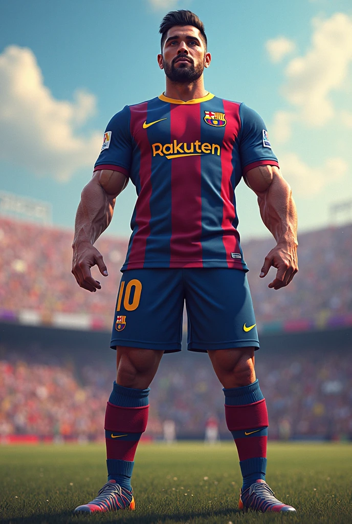 I would like to create an image of the superhero Wolverine wearing Barcelona football team clothing.