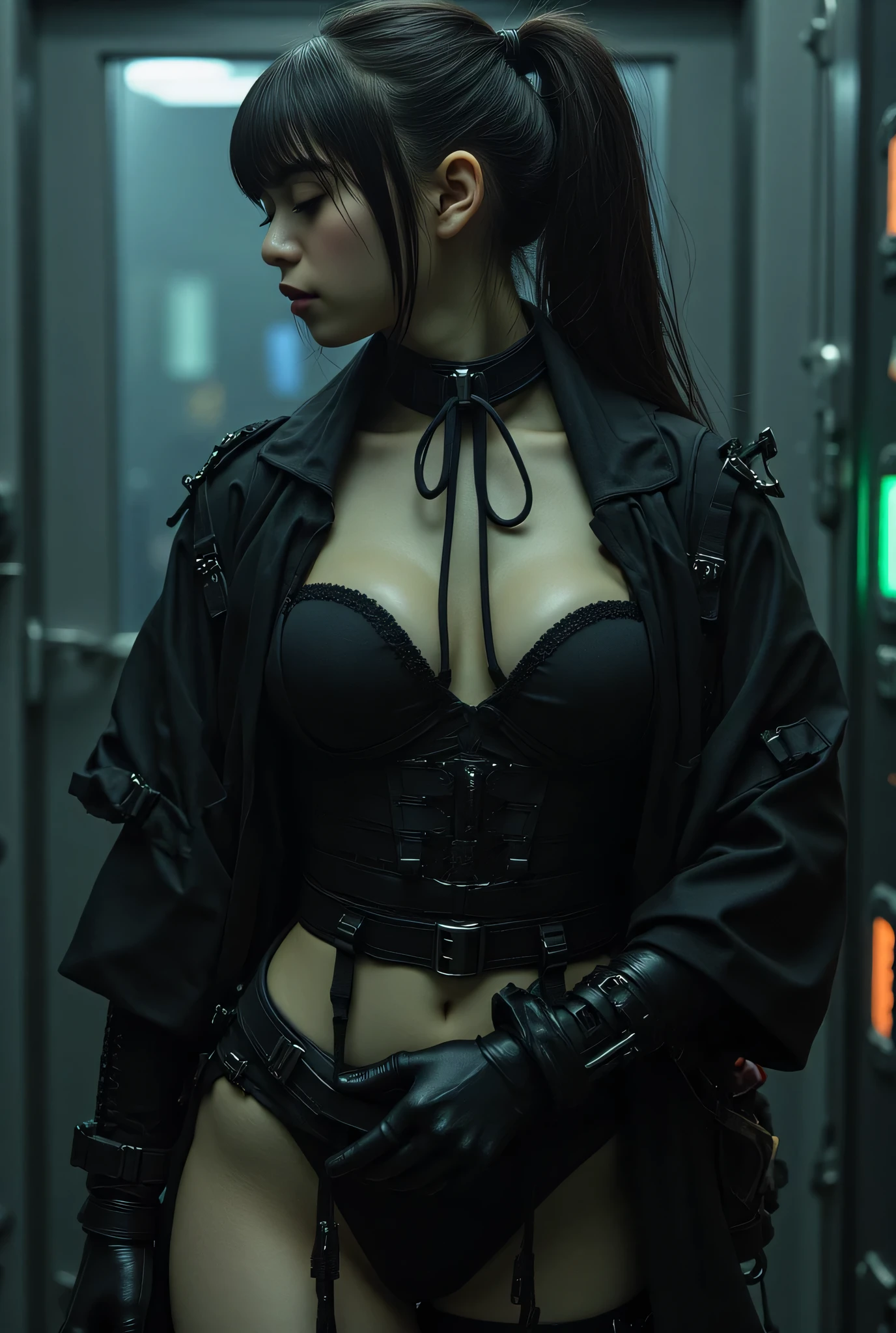 Arafed woman in latex with a sword and a mask., cyberpunk art inspired by Leng Mei, cgsociety contest winner, neofigurative, very beautiful cyberpunk samurai, cyberpunk assassin, cyberpunk samurai, cyberpunk warrior nun, cyberpunk horror style, Cyberpunk's photo, ninjas cyborgs, cyberpunk knight, female cyberpunk anime girl, cyberpunk aesthetic, katana zero video game character