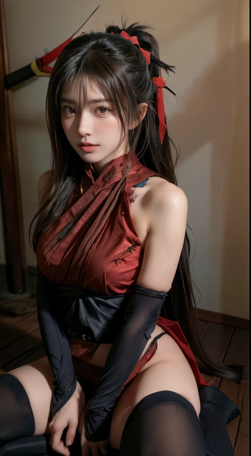 Ulzan-6500-V1.1, ( realistic、Something nice made of straw is hidden , beautiful, beautiful, 、 ((( women wear red shinobi costumes ))).((( My redninja costume is expressed in detail )))、Attractive appearance 、 I want to further emphasize her shortness of breath 、Even stronger orgasms、 I want to make my expression stand out 、((( Female ninjas are machines that use assassination weapons)))、 ninja costume 、 ((( Female ninjas are small Japanese swords、I'm behind the enemy )))、((( Equipped with。detailed depictions of Japanese assassination weapons )))、((( In the darkness of the Sengoku period in Japan. )))、Filmmaking、 Japanese assassination weapons are explained in detail . 、 ((( Female Ninja Moving Forward )) 、 female ninjas wear waist cloths 、big breasts、 (Intense Exposure:1.3)、beautifulふともも、 Close-up from below、 Expand Your Legs 、Big Breasts、 I can see my vagina