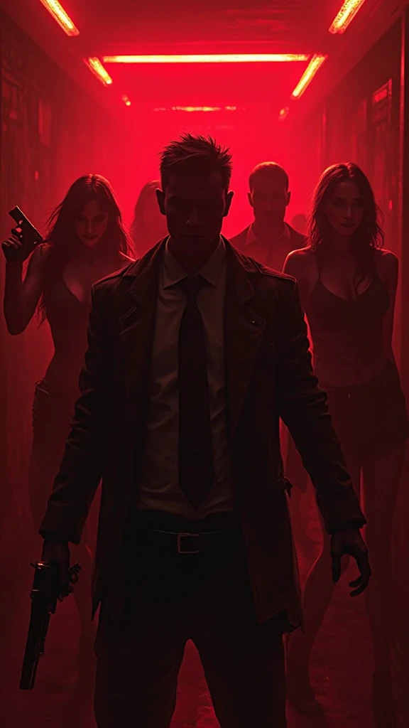 Create me a profile background photo of dmc devil may cryy that he is with sexy women