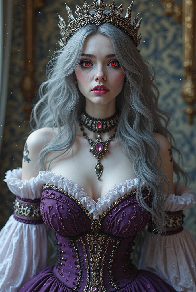fantasy art, gothic art, (masterpiece:1.5), full body best details, highly detailed, best quality, Glowing Purple, highres, full body portrait of a vampire, elf (Masterpiece, best quality: 1.6), ultra feminine, wizard, (intricate details, Masterpiece, best quality: 1.5) with a long curvy hair, light color hair, blue eyes, (fantasy art, Masterpiece, best quality), ((beautiful delicate face)), Ultra Detailed Face (intricate details, fantasy art, Masterpiece, best quality: 1.5), [[vampiric fangs 1.5]] (red cloak: 1.3) , flowing cloak (intricate details, fantasy art, Masterpiece, best quality: 1.3), wearing an intricate black dress (intricate details, fantasy art, Masterpiece, best quality: 1.5), high heeled boots, urban background (intense details, beat details), fantasy, at night light, natural ,moon light, clouds, gothic atmosphere, soft light, dynamic light, [[anatomically correct]], high details, best quality, 8k, [ultra detailed], masterpiece, best quality, (extremely detailed), dynamic angle