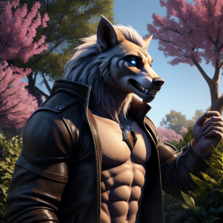 solo,anthro,furry,furry male, White Fox ((fluffy fur,fluffy,furry body)),Full Body,Muscular, Bara, Very Tall Athletic, Jade Green eyes,((bright green eyes)), Blue tail tip, Blue ear tips,Short Messy Hair, White hair, Wrist guards, Ankle Guards,Smirking Expression, Looking at viewer, standing pose, arms crossed, Wearing Black shirt, Gold and red Shorts, Outdoors,Looming over, Forest Background, Detailed clothes, bulge, Detailed face, (masterpiece, high quality,hi-res,8k had), High Resolution, High Detail,