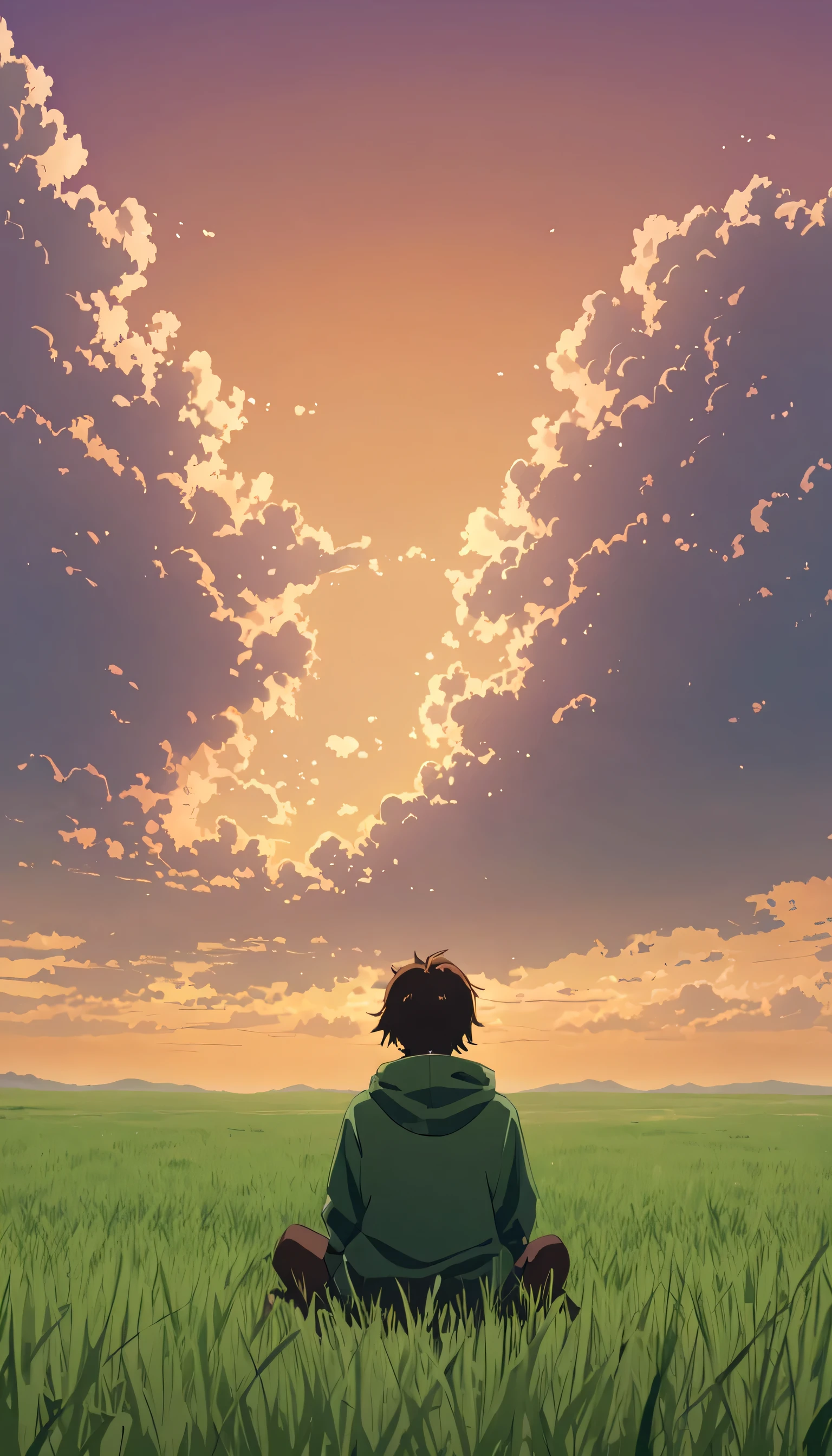 Cloudy, textured clouds anime style Boy sitting close-up on a meadow with blue sky!!!! little clouds, A boy sitting on a cloudy meadow looking at the vast sky, green grass, cloudy sky, Makoto Shinkai Cyril Roland, 4k anime art wallpaper, 4k anime art wallpaper, animated background, 8K anime art wallpaper, anime background art, anime landscape wallpaper, amazing wallpaper, HD wallpaper, 4K animation wallpaper, 4K animation wallpaper, Aries art Moors, art: Bob Biary, AI Art by Ashley Wood, Greg Rutkowski