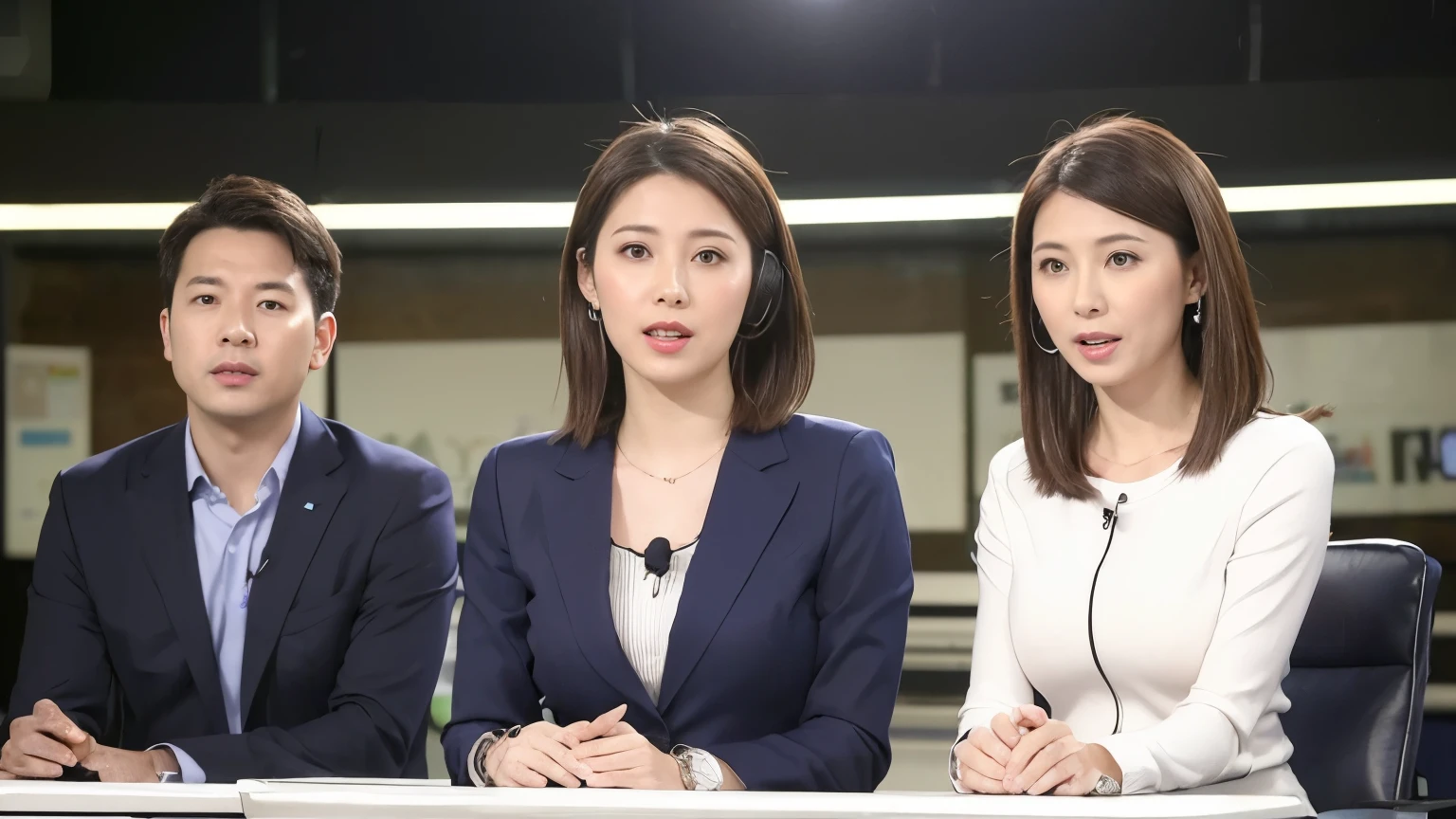1 beautiful female anchor shown on TV,((Ultra High Quality、High Resolution、masterpiece、 anatomically accurate、High Resolutionの詳細写真、super realistic pictures、 Highest quality))、(one girl)、viewers after shaving armpit hair、STUDIO LIGHTING、( portraits))、(from before:1.2)、(big breasts)、thin waist、detailed faces、 Perfect Figure、 (( Female Announcer:1.2))、TV studio broadcasting news、Chest、(( Newscaster ))、((Tight Suit))、