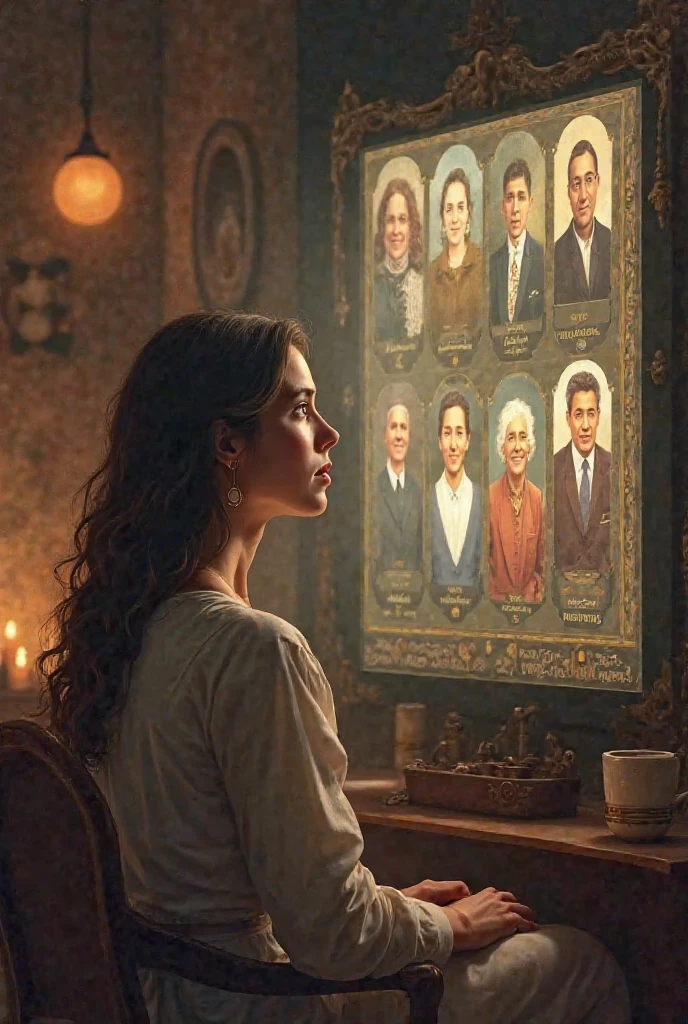 There were some young students sitting on the floor of a room, standing, facing them, they heard a brunette woman,  already mature, with long curly hair, speak with authority and delicacy, this woman who stared at the young people while she spoke, wore a long dress, Near one of the windows,  on the right side of the woman there was a man, leaning against one of the windows.