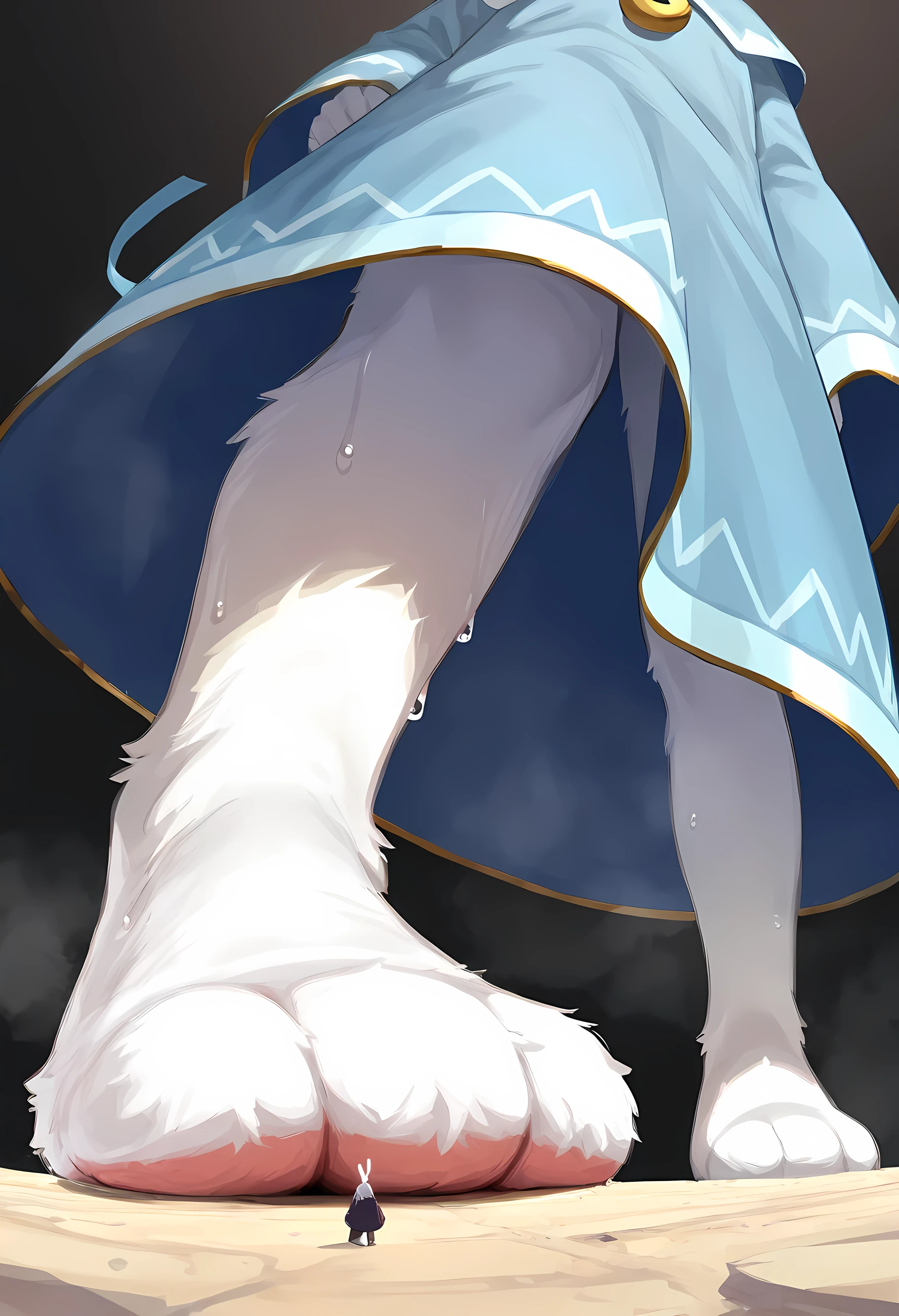  (macro size: 1.3), (describe image of a giant rabbit boys foot towering over extremely tiny adventurers, most out of frame: 1.2), (a tiny adventurer on a long trail below a closeup rabbit foot: 1.1), simple background, (rabbit foot closeup: 1.2), (furry rabbit boy: 1.1), robes, adventurers, (very detailed: 1.2), (a super closeup of a gigantic rabbit foot, most out of frame: 1.3), sweat, (foreshortening: 1.2), (below view: 1.1), (low angle perspective)