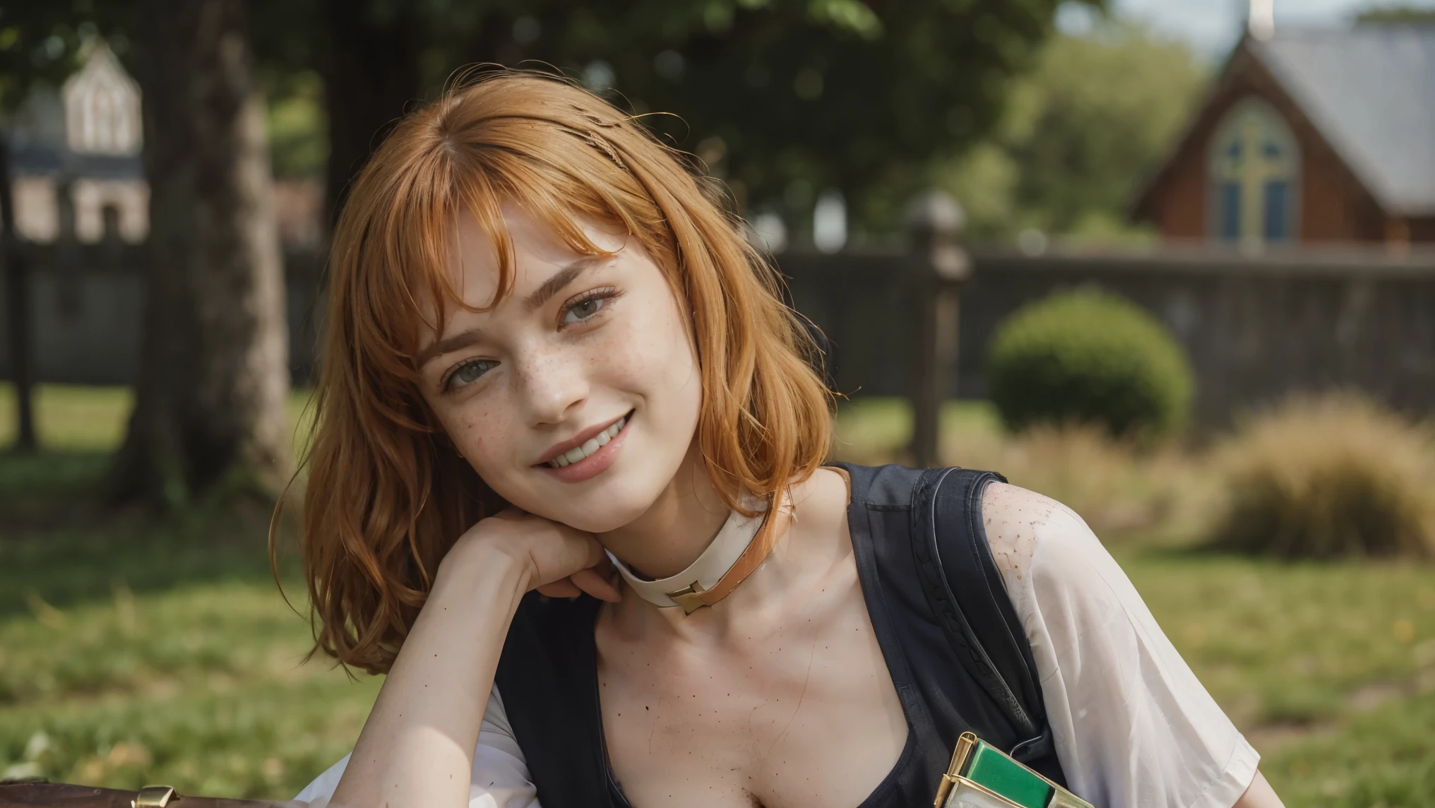 (masterpiece), best quality, expressive eyes, perfect face, multilevel marketing, midriff, Areolae, medium ginger hair, Hairclips, limbus church salesmen woman, perfect anatomy, (((holding an ecumenical briefcase))), (((closeup face))), tall woman with a muscular physique and long, orange ginger hair, hair with bangs, freckles, forehead, topless, green eyes, irish woman, tight shirts, bulk, chubby, fatty, foot, bra, sweaty, sweat look, full Body, working, small breasts, angvall, laying down, longhouse background, leather shoes, tall, Ireland woman, belt, ((white shirt)), smiling warmly, walking, agressive look, promoting as church serving, trouser leggings, city environmental, ((skyclad)), Ireland background, ((chest freckles)), Dublin, (((church charity employee))), Weasleys, ((Hermione)), (((promoting her charity act in front of peoples))), Irish Catholic