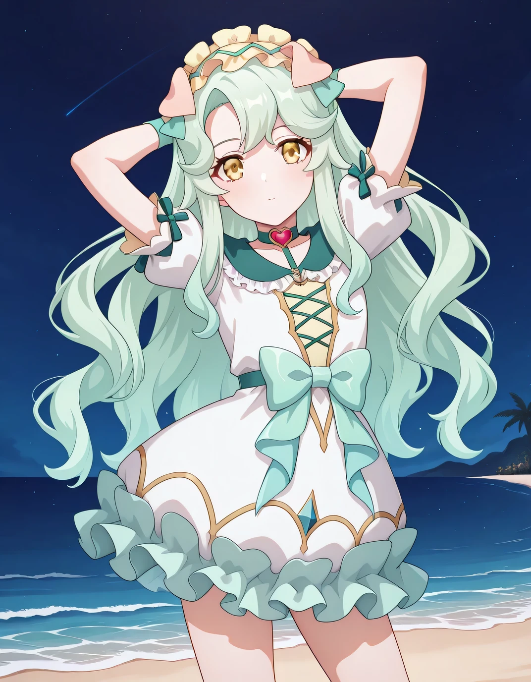 A close up of a person in a dress on a beach - SeaArt AI