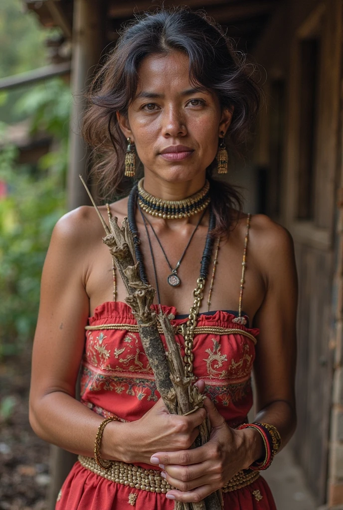 (Asian woman), ((หน้าbeautiful)), (detailed face), (Female shaman), ((naked)),((full body)), (long distance shot)
, ((loincloth)), Female shaman, tied up, suspended, in an ancient ritual, in the middle of a village, with beautiful and intense facial features
, surrounded by many warriors fighting and many injured or fallen. The scene is strong and intense
, Beautiful girl with slim abdominal muscles: 1.4, Six pack abs: 1.4, Chest Botox, small, perfect athlete body, slim, (See the legs), legs details, ((Barefoot))
, (proportional figure), very detailed image, (In ancient ceremonies), (outdoor), (Many villagers), (In traditional Thai costume), (Stand and look)
, realistic, Highly detailed, perfect composition
, beautiful, There are complicated details., Incredible detail
, Artistic photography in 8k, There are too many details., Masterpiece