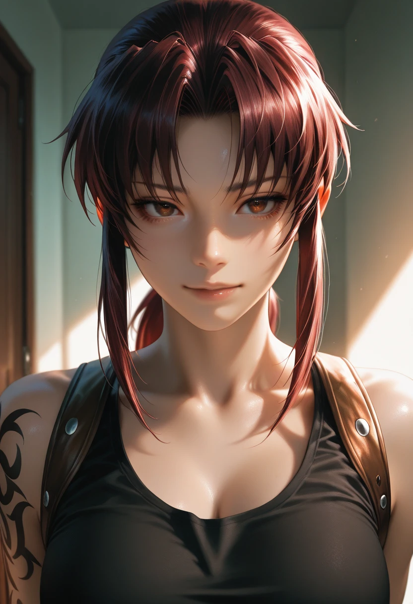Masterpiece, best quality, 8K Wallpaper, HDR, Octane Rendering, ultra-accurate representation. An attractive 18 year old girl, (messy short hair with long locks, black hair, red highlights, hair color: 1.4), wearing a cropped t-shirt with bare shoulders, black shorts, warehouse, chains, body in chains. (beautiful, detailed face with perfect symmetry), (beautiful, detailed red eyes: 1.3), (soft lips, fearful expression), (body with perfect anatomy, perfect natural texture, high details, glowing skin: 1.2), Cinematic lighting , vivid colors, depth of field