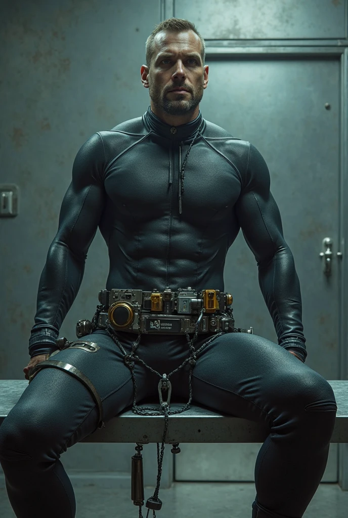 In a Cinematic Photography style, 1man, dark ebony Skin, A defiant rebel in every sense, Rico stands out with his bright neon mohawk and animated tattoos that dance on his skin. Always seen with various tech devices strapped to him, neon highlights, A tattoo of a silhouetted raven, Exotic looking translucent and metallic armor, neon trims, adaptive fit, skin-tight stealth suit, a compact crossbow, looking directly at the camera, (Realistic skin texture: 1.1), seduction, perfect body, highly detailed, 8K resolution, ultra realistic, Gothic, fantasy, Divine, Clean, Rich, prestige, Fantastic, supreme, apex, Supreme, uncropped, (8k, Best Quality, Cinematic Masterpiece: 1.2), (Realistic, Photorealistic: 1.37), Super Detailed, 1 man, Cute, Alone, Night, Date, (smile: 1.15), (close mouth), beautiful details, (no shirt: 1.1), night, (Short Hair: 1.2), floating Hair NovaFrogStyle, centered, forward facing.