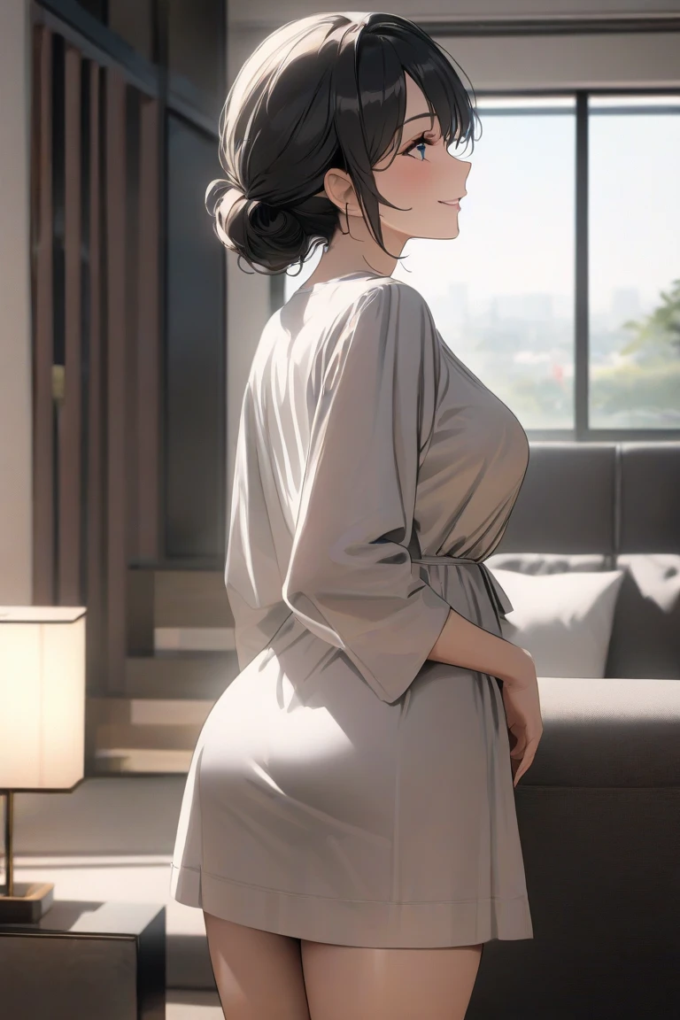(masterpiece, Highest quality), Beautiful mature woman、Bathrobes、Bedroom、Plump、Sexy