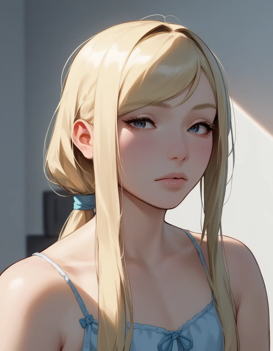 ((best quality)), ((masterpiece)), (detailed), NSFW, small breasts, prominent collarbones, skinny arms, flat stomach, visible hip bones, long hair, red hair, white hair, blonde hair, dark hair, ponytail, thick ponytail, heavy ponytail, anime girl in pink wet clothes, Realistic Shadows, Detailed skin, Very small breasts, Hair Ribbon, Very detailed, highly detailed face, Perfect face shape, Perfect lips, Perfect nose, Correct beautiful eyes, Watching Viewer, Best Quality, Single Girl, No bra, No panties, Solo