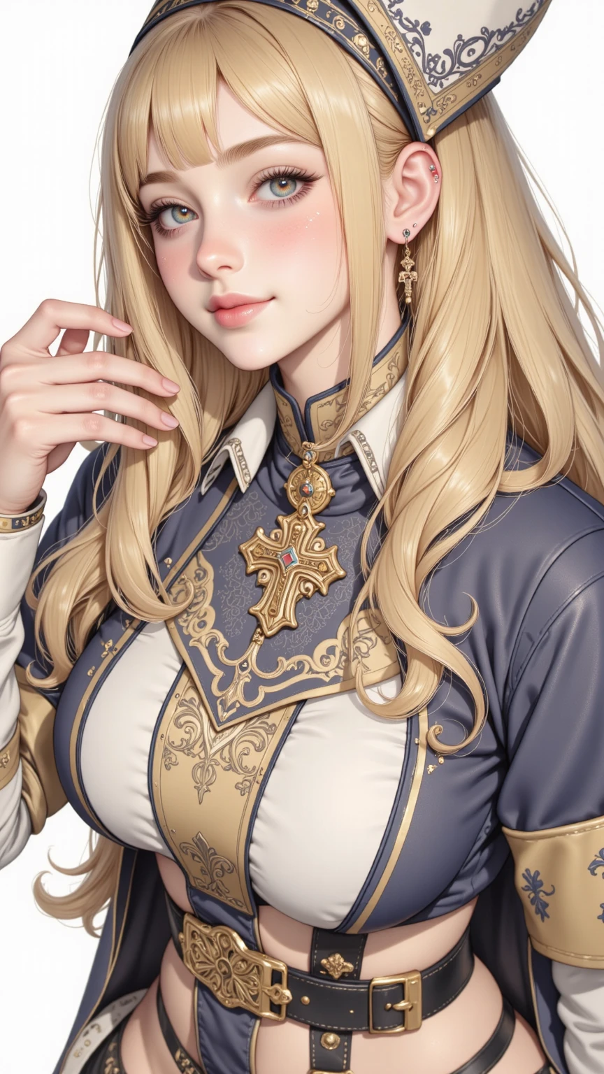 ((Best quality)), ((masterpiece)), ((highly intricate details)),beautiful, high quality, highres, absurdres, light difussion, intricate details, complex details, ((anime)), (anime:1.2) , (perfect face:1.3), extreme detailed eyes, colorful, highest detailed, vibrant colors, high contrast, (8K UHD:1.2), (photorealistic:1.2),(masterpiece:1.4), (best quality:1.4), realistic, 1girl
medium breasts,(masterpiece:1.2, best_quality, intricate_details, high_resolution, hyper detailed, highly_detailed), 1 male, mature, aged up:1.4, tall muscular guy, broad shoulders, finely detailed eyes and detailed face, extremely detailed, handsome, male, big pectorals, eerie atmosphere, dark lighting, professor, religion professor, cathedral, priest, cross necklace, priest_uniform, tight_shirt around pectorals, church, glasses, black pants, half shot, detailed background, extremely detailed CG unity 8k wallpaper, blonde hair, brown eyes, religious, sublime, holy, priest_cassock, gentle smile, caring expression, clean shaven