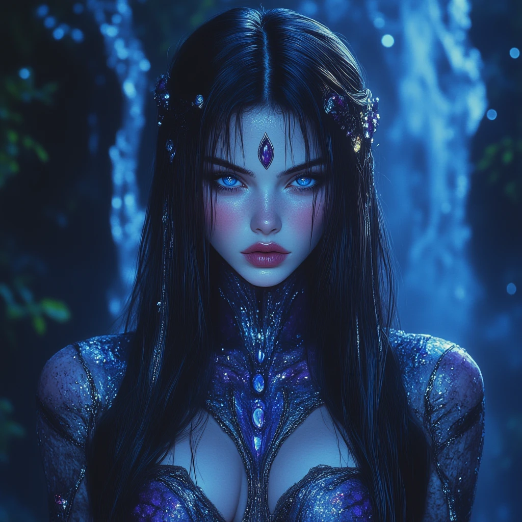 8K,(((Goddess of Death in the Underworld)))、Fangs visible from the mouth,Trees and leaves on the body、Gray cracked skin、banya、Demon's Eye、natural skin textures、Natural fur texture、24mm、4k texture、Soft Cinematigraphs、Adobe Lightroom、PhotoLab、HDR、Convoluted、elegent、ighly detailed、foco nítido、((((Cinematic Look))))、Calm tones、Insane details、intricate detailes、ultra-detailliert、Low contrast、Soft Cinematic Lights、dim colorposure blend、HDded,Evil mouth,enticing,超A high resolution,A purple magic circle glowing behind you,large full breasts,Vertically split eyes,