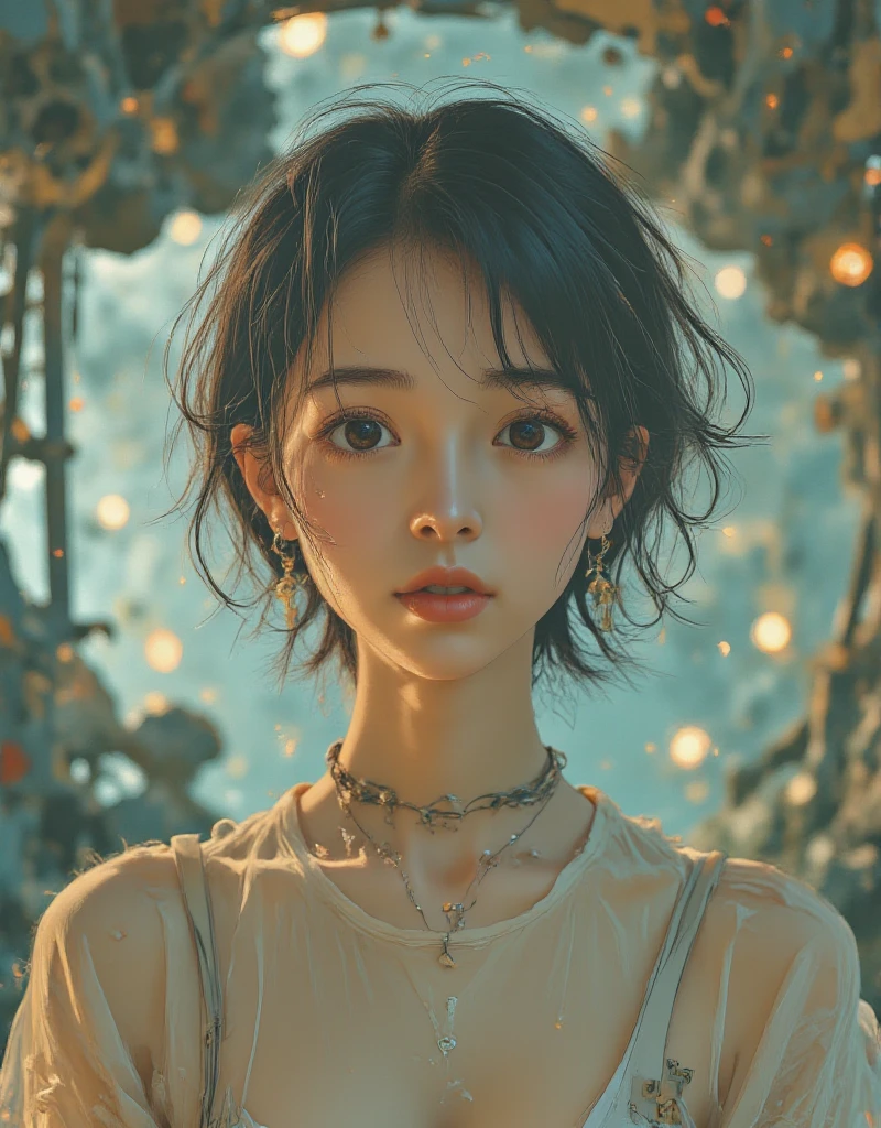 (best quality,4k,8k,highres,masterpiece:1.2),ultra-detailed,(realistic,photorealistic,photo-realistic:1.37),beautiful detailed eyes,beautiful detailed lips,extremely detailed eyes and face,longeyelashes,1 girl,portrait,fantasy landscape,magical forest,glowing fireflies,warm sunlight,dramatic lighting,vibrant colors,cinematic, cute face, pretty girl, ((smile)), 
