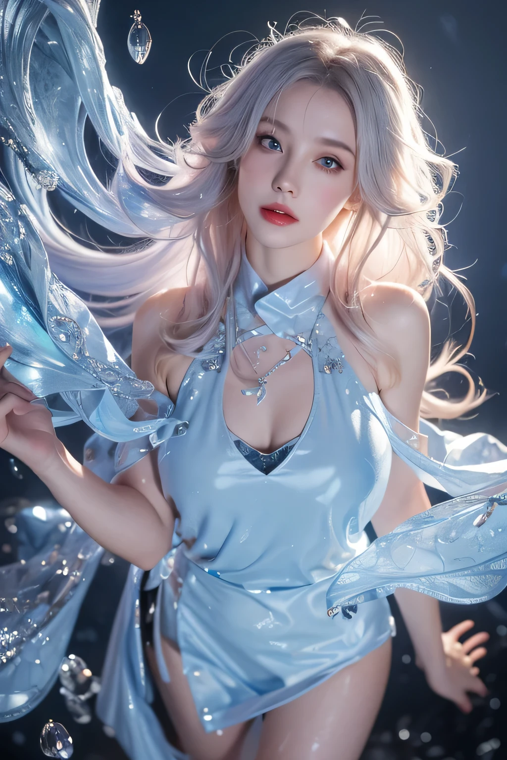 (masterpiece), (full body, full entire body), realistic, (portrait of 20 years old), Large-breasted, secretary style, secretary clothes, beautiful face, cute face, sunlight, cinematic light, bangs, a beautiful woman, beautiful eyes, perfect eyes, light pink hair, perfect anatomy, very cute, princess eyes , (black eyes) , (frame the head), Centered image, stylized, bioluminescence, 8 life size,8k Resolution, white low-cut dress with small blue details, human hands, wonder full, elegant, approaching perfection, dynamic, highly detailed, character sheet, concept art, smooth, facing directly at the viewer positioned so that their body is symmetrical and balanced, stunningly beautiful teenage girl, detailed hairstyle,