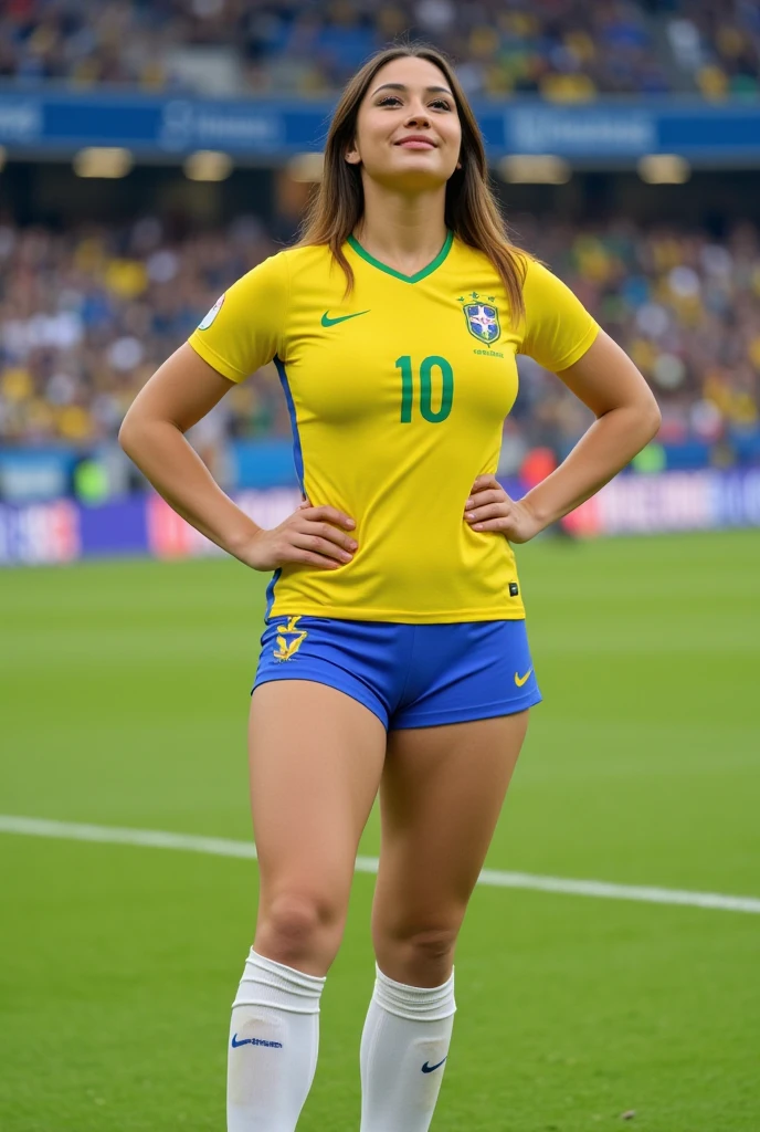 (8K, Raw photo, Best Quality, masutepiece:1.2), (Realistic, Photorealsitic:1.37),1 brunette girl,Beautiful Albanian,Powerful, (Solo),A beautiful detailed face, Perfect Angle,
Red Albanian football/soccer Uniforms ,Sports, Look away,Sporty,Wet skin,Sweat,perfect breasts,perfect legs,soccer Venues,
