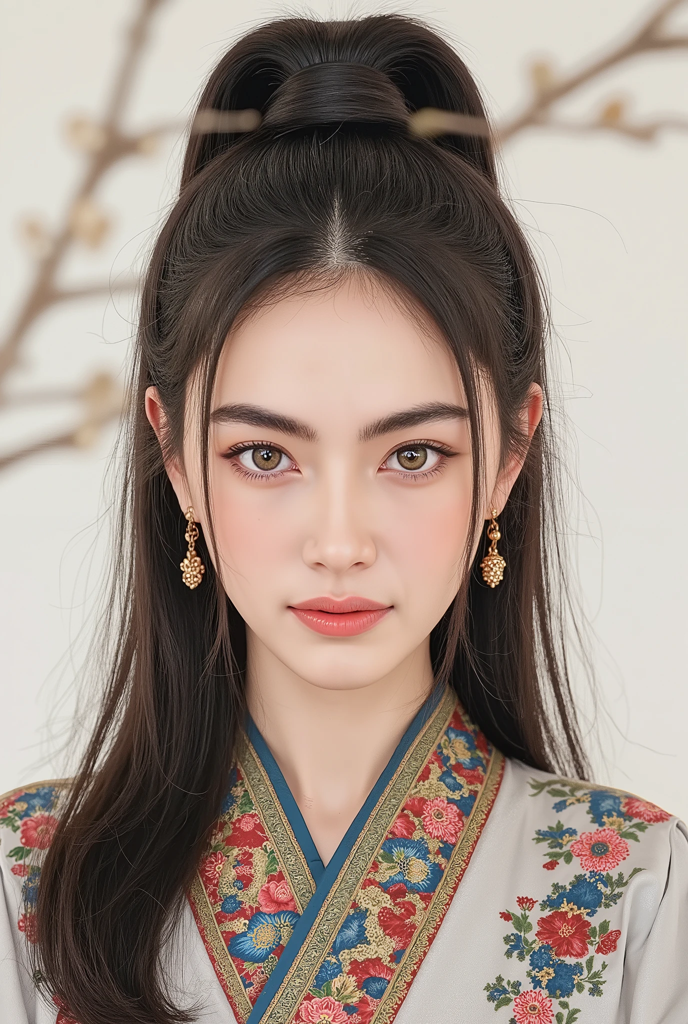 (masterpiece), Chinese brush painting, breathtaking ancient woman, (priest dress), (elegant full body pose), (frontal view), highlighted intricate details, vibrant ink strokes, harmonious color palette, showcasing grace and beauty, winning award quality, (symmetric face), (symmetric body), ultra-detailed, 8K resolution, capturing cultural essence in exquisite artistry, serene and enchanting ambiance.