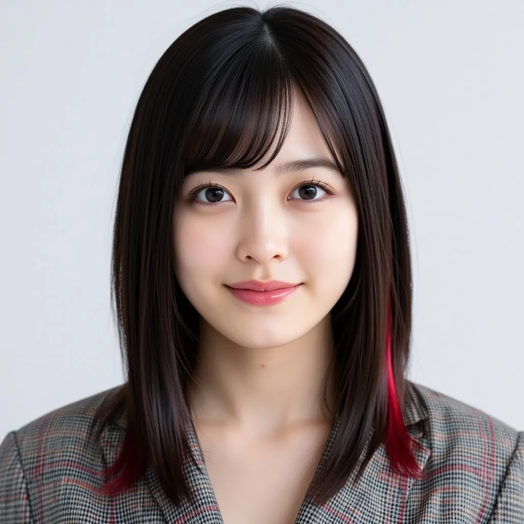 Jet black hair、 hairstyle is straight、long hair、 idol、The hair has a different hair color on the left and right、long twin tails、Keep the volume down