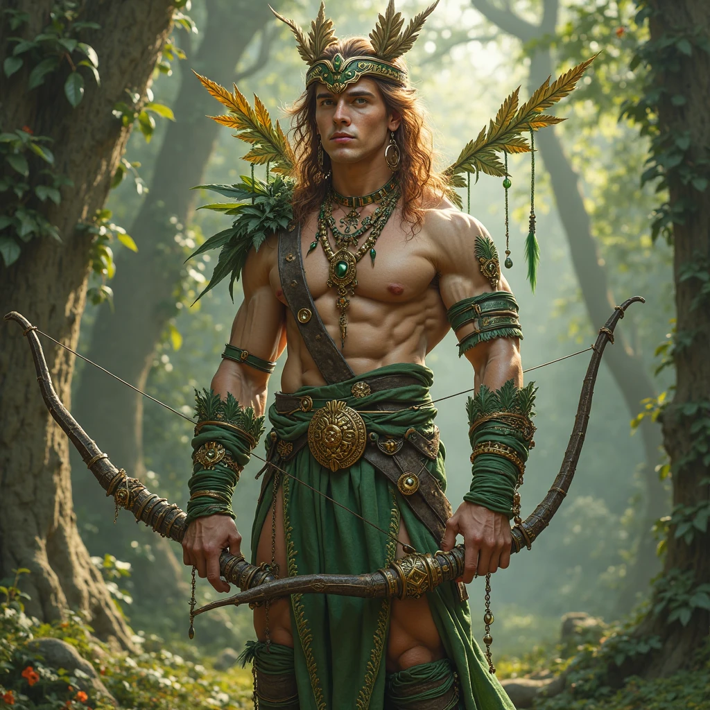 Izuku Midoriya, green fur, sinful, green eyes, greek warrior, shirtless, Greek mythology, son of zeus, forest, Hunter.
