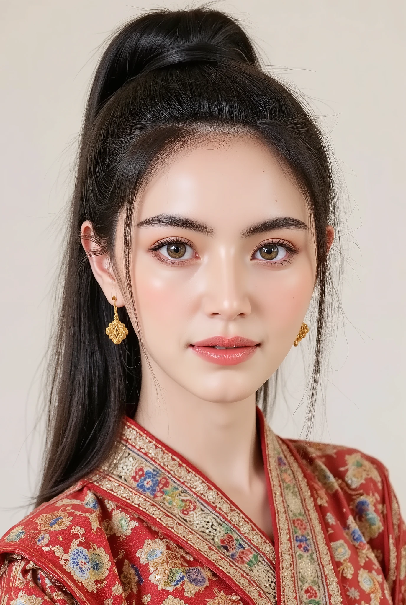 (masterpiece), Chinese brush painting, breathtaking ancient woman, (priest dress), (elegant full body pose), (frontal view), highlighted intricate details, vibrant ink strokes, harmonious color palette, showcasing grace and beauty, winning award quality, (symmetric face), (symmetric body), ultra-detailed, 8K resolution, capturing cultural essence in exquisite artistry, serene and enchanting ambiance.