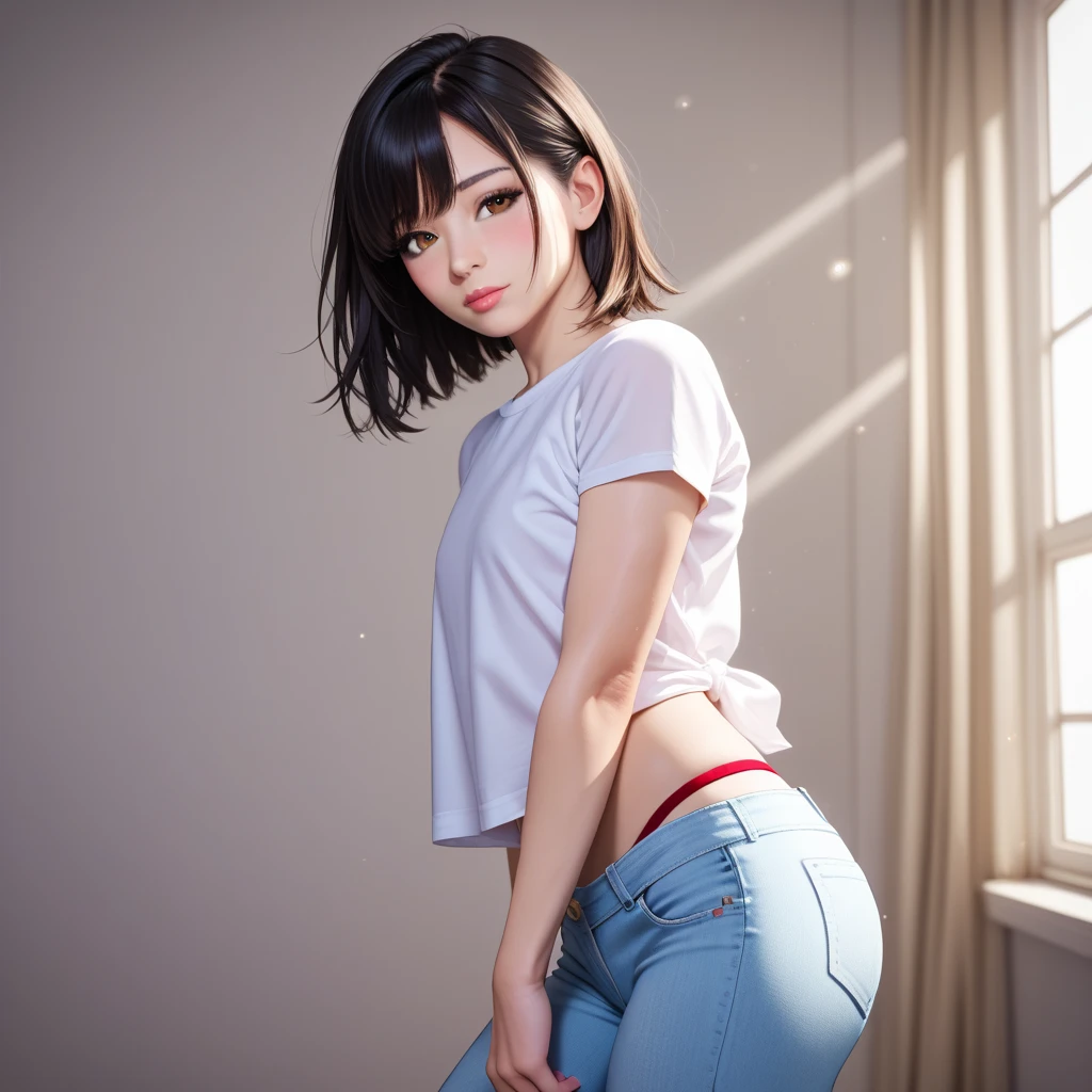 White top,pink panty,