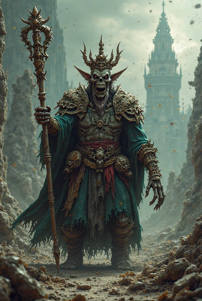 medieval portrait of the zombie king, brown royal outfit, armors, undead, fancy, trends on ArtStation, art by Mike Azevedo and Alex Negrea
