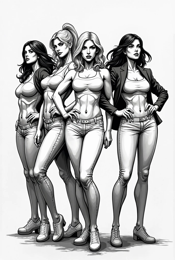 sketch a beautiful woman 20 years with elegant in different angles digital lineart, full body frontal,