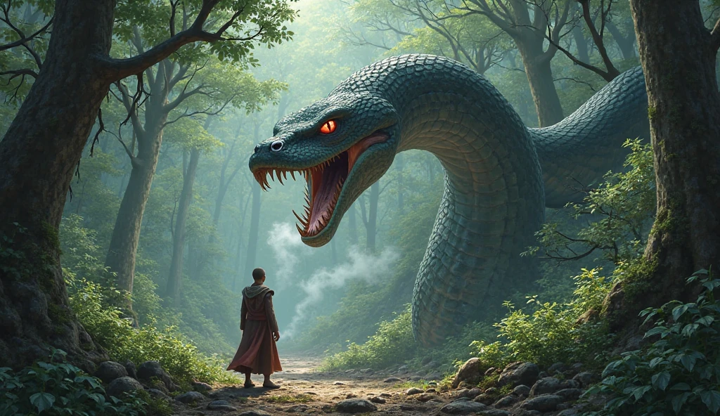 A giant python with its mouth wide open, red eyes and fierce face ...