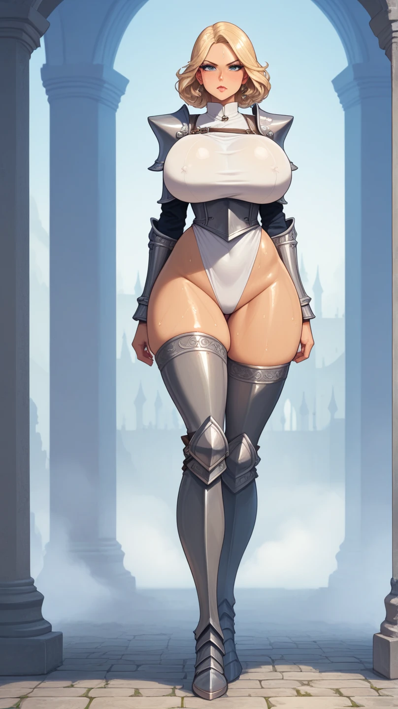((An attractive black-skinned woman with curly hair, model body)), (rpg witch, showing belly, crotch, large breasts), leather boots, rpg style, full body, standing in natural pose, transparent clothes, scenery of an abandoned and dark spaceship, GameStation style:1, ultra detailed, artstation, 4k resolution