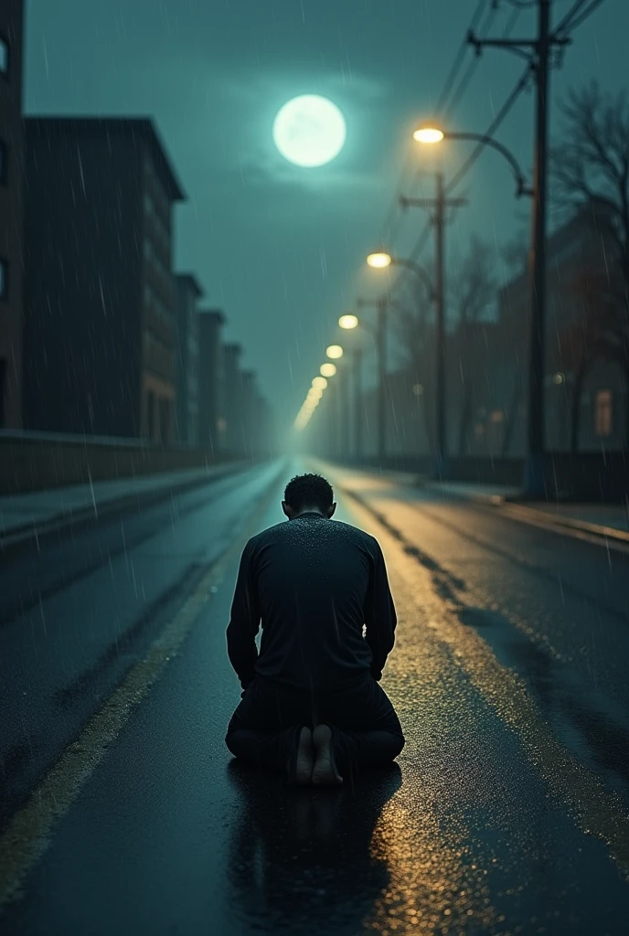(tragic scene), man in despair, chained by police officers, (detailed facial expression of sadness and grief, tears streaming down his face), (dark and desolate atmosphere), (dramatic lighting with shadows), (realistic and high-resolution), (black and white photography:1.1), (emotionally powerful), (symbolic representation of injustice), (urban setting), (gritty textures), (expression of vulnerability and suffering), (minimalist style), (contrast between light and dark), (dramatic composition), (heavy rain pouring down), (streets illuminated by neon lights), (harsh and cold colors), (strong emotional impact), (protests in the background), (striking visual narrative), (surreal elements to convey the emotional turmoil), (blurry background to add depth and focus on the man), (raindrops creating a sense of texture and movement), (foreboding tone to evoke suspense and tension), (close-up shot of the man's face to emphasize his turmoil and helplessness), (precarious balance between hope and despair).