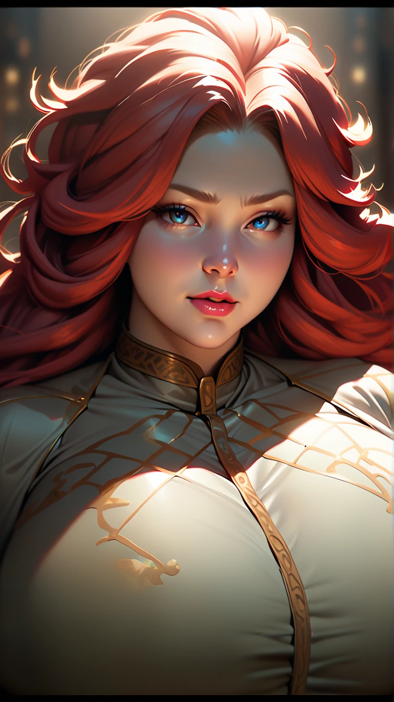 [best quality, shaded, extreme detail, highly detailed, ultra detailed, intricate, realistic], Hairy, hairy woman, wolf woman, solo woman, full fur, red hair, long hair, eye color will see, naughty smile, charming look, big breast, mage clothing, kept light, old outfit, dark background, fearful atmosphere
