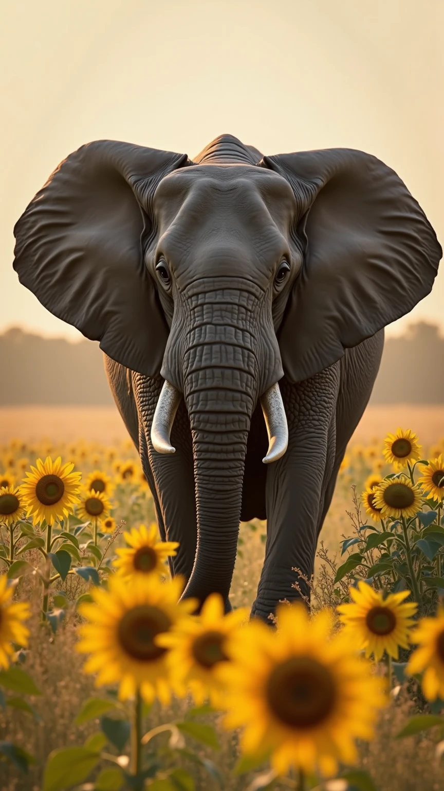 Only elephant head with sunflowers