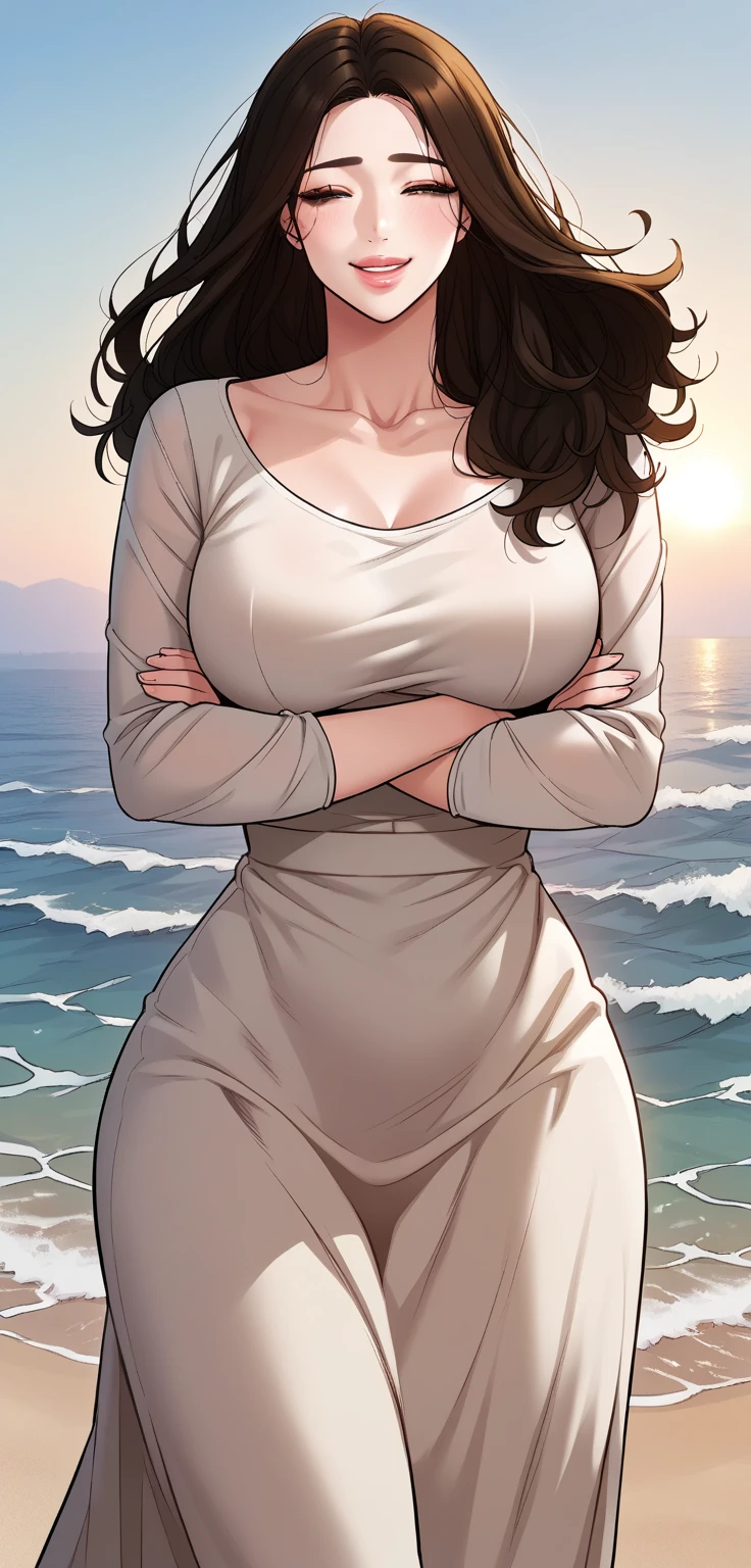Leather belt on dress, water falling from hair, wet hair, well made hand, delicate hand, hair without braid
