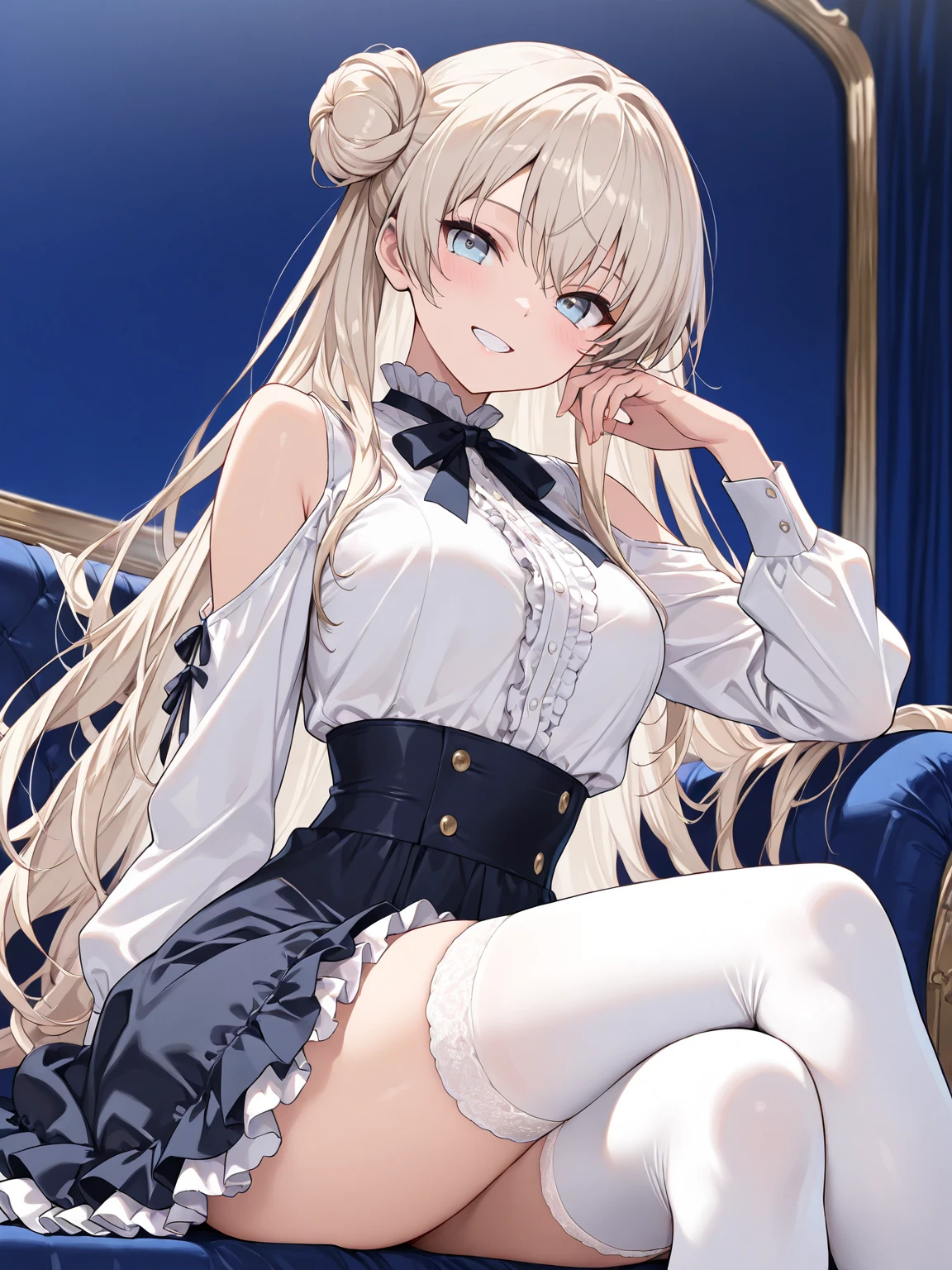 blush,smile、Blonde hair, blue eyes、Twin tails、In uniform、Primary school students、The back is very small、Lolita、Small breasts、Please show me your armpits、exterior: 14 years old、Shoulder Bare、The clavicle is visible、Sexy thighs、Beautiful feet、highest quality, High resolution, unity 8k wallpaper, (shape:0.8), (Beautiful and beautiful eyes:1.6), Highly detailed face, Perfect lighting, Extremely detailed CG, (Perfect hands, Perfect Anatomy),