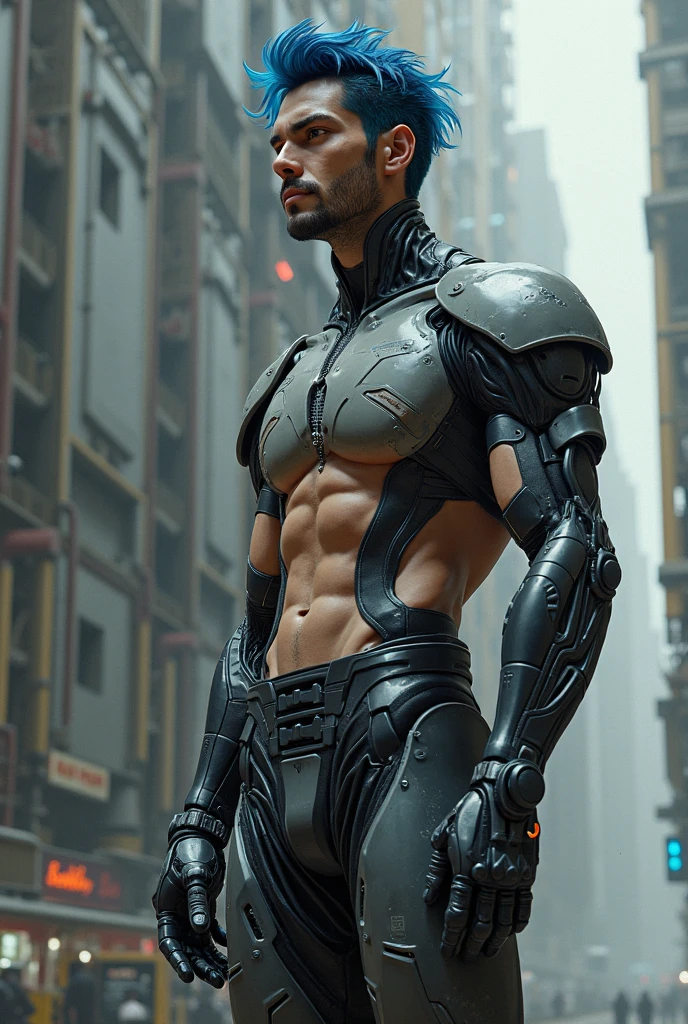((Best Quality)), ((Masterpiece)), (Detailed: 1.4), 3D, cyberpunk, a handsome man with a large crotch bulge, with extremely sexy cosplay, (hyperrealistic:1.4), (realistic:1.4)