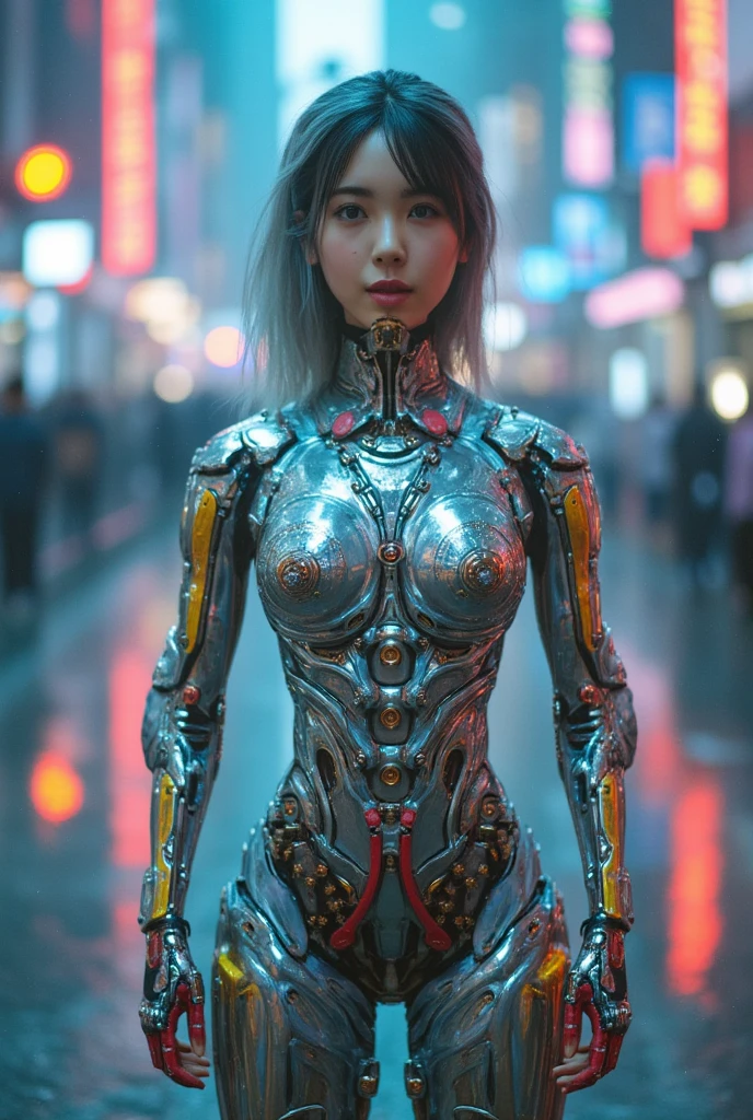 a beautiful woman-robot standing in a futuristic city backdrop, detailed intricate mechanical parts seamlessly blended with a slender, graceful humanoid form, magnificent anatomy and physique, 1/2 body crop, (best quality, 4k, 8k, highres, masterpiece:1.2), ultra-detailed,(realistic, photorealistic, photo-realistic:1.37), HDR, (intricate details:1.12), (intricate details, hyper-detailing:1.15), (natural skin textures, hyper realisitc, soft light, Sharp:1.2)