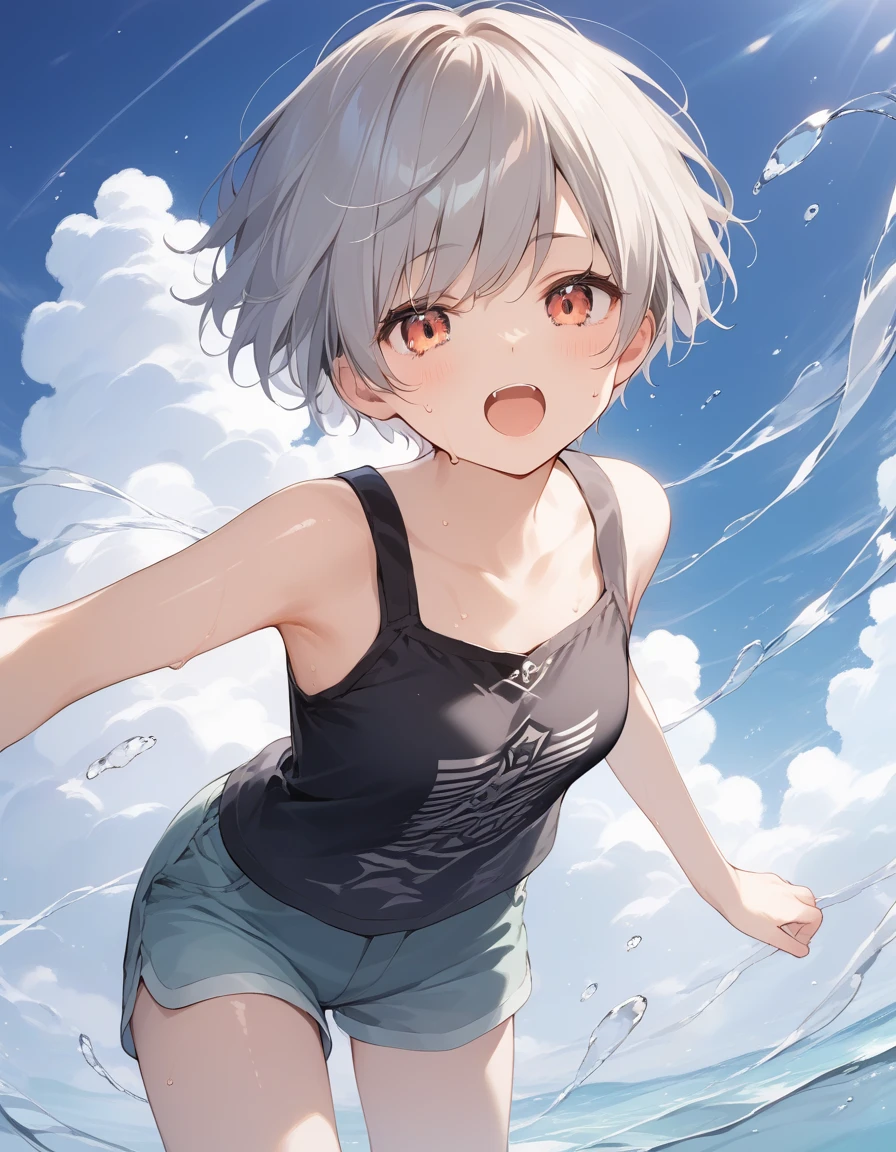 score_9, score_8_up, score_7_up, source_anime, best quality, masterpiece, official art, absurdres, highres, ultra-detailed,waifu2x,Collection: Slice of Life,break,1girl, tomboy, dark-skinned female, short hair, low ponytail, flat chest, beautiful detailed eyes, shorts, sweat, open mouth, (yawn:0.3), sleepily, outdoors, wind, (Detailed Lighting), (Detailed background),break,(clear line illustration:1.2), super detailed skin,very high resolution, very aesthetic, Best sexual lighting powered by famous artist, 8k, 16k, cute picture,beauty illustration,photoshop_(medium),,(Detailed Lighting),best anime 8k konachan wallpaper, pixiv contest winner, ((artist:takeuchi_takashi )),