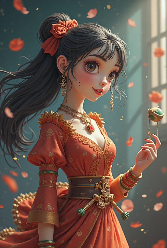woman sitting on a tree stump wearing a dress and hat, a portrait by Zofia Stryjenska, tumblr, renaissance, pinup style, rockabilly style, romantic dress, dressed in a flower dress, red rose in hair, red floral dress, red dress and hat, rockabilly, floral couture, black and red dress, dressed like in the 1940s