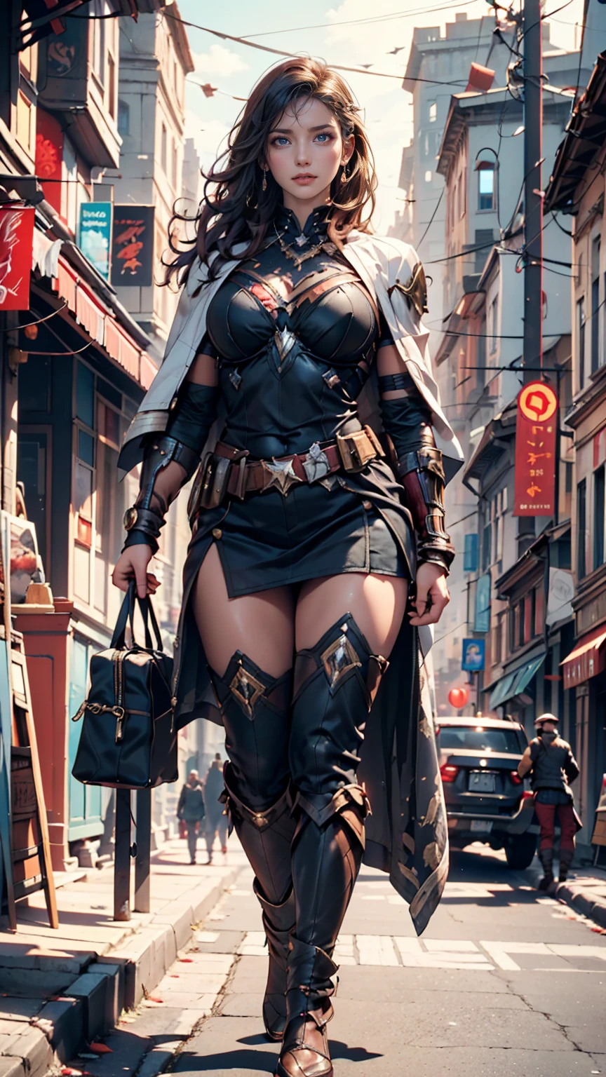 The giant girl wields a hammer and destroys the city,Girl sitting on a building,A giant woman in a lying on top of a cyberpunk city, Wear short skirts,Little guys running around the giant girl,The little person panicked and ran away,Many cars pass by, Standing on her hand, cgsociety 9, 2. 5 d cgi fantasy art, engine rendering unreal + a goddess, full body cgsociety, artgerm ; Hyper realistic 3d content, giant art, super detailed 3d matte paintings, super detailed 3d matte paintings, realistic fantasy art, realistic 3 d anime style. Beautiful girl. Big thighs."The boy stood on the top of a high-rise building waving to the girl". Color ultra 4k.The little person panicked and ran away.Giant attack.