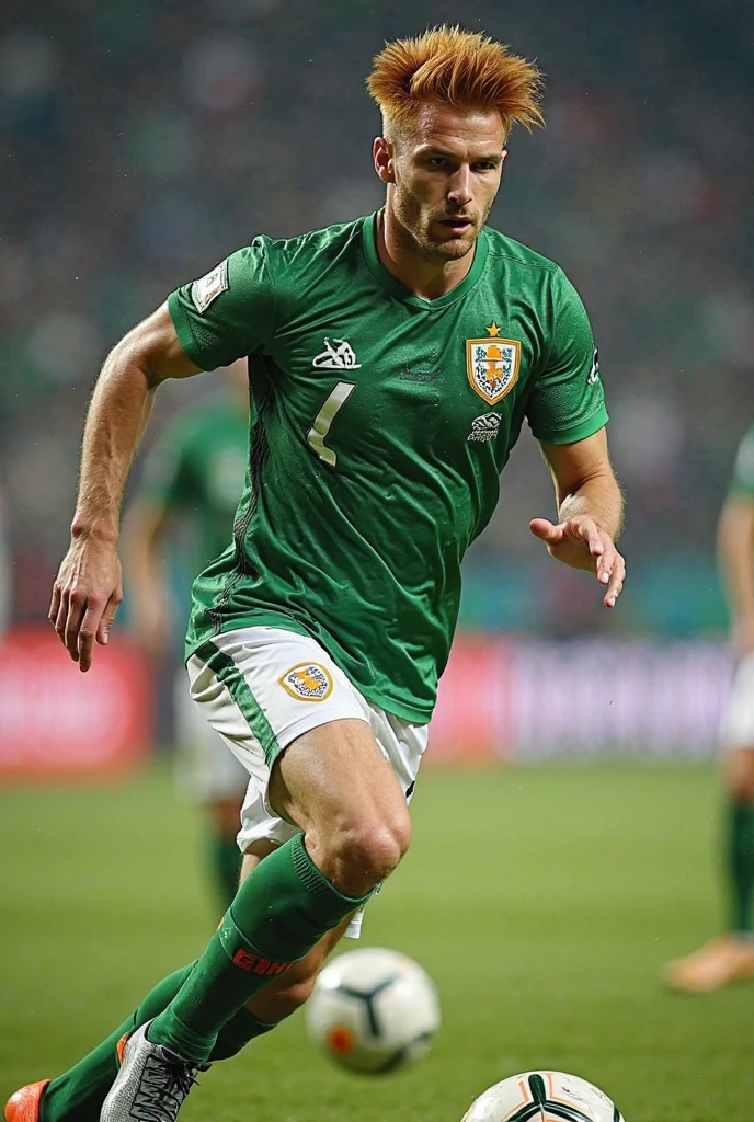 A green football shirt with white sublimation